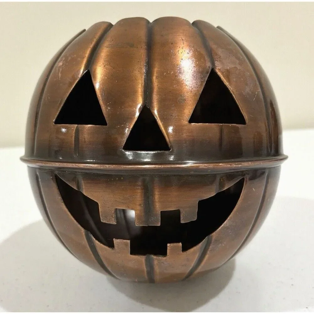 Restoration Hardware Copper Pumpkin Jack-O-Lantern Candle Holder 6in *no spike*